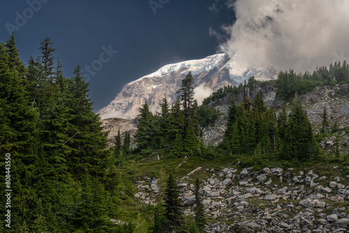 Mount Rainier Begins To Show Behind Thick Cloud In Spray Park