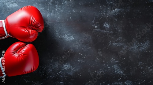 A close up of a pair of red boxing gloves against a dark background, suggesting sports training, Ai Generated © Crazy Juke