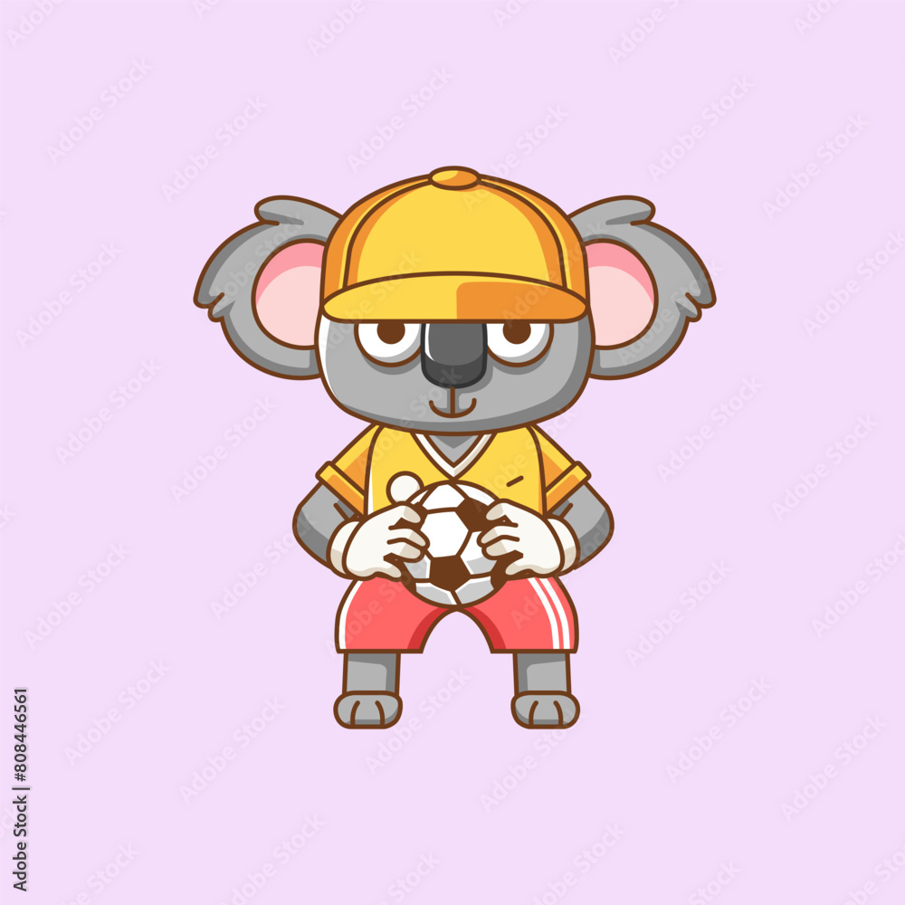 Cute koala soccer player animal kawaii chibi character mascot illustration outline style design Cute koala soccer player animal kawaii chibi character mascot illustration outline style design