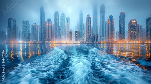 Tsunami waves approach city skylines. Disaster concept. Tsunami threatens skyscraper coastal city  depicting the destructive power of natural disaster  4k HD wallpaper  generated by AI. 