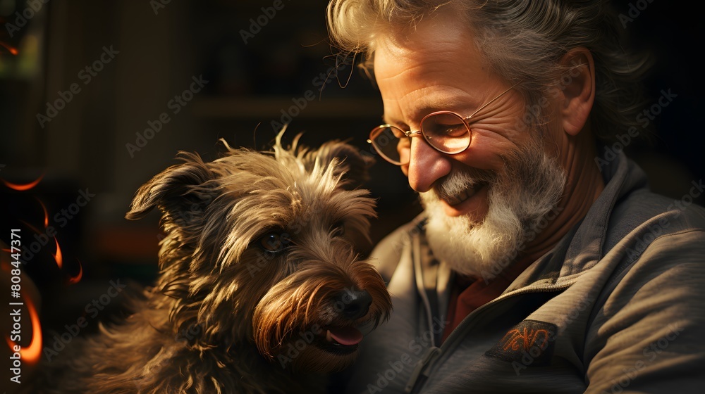 Old Man has fun with his adorable dog. Old Man has fun with his adorable dog.