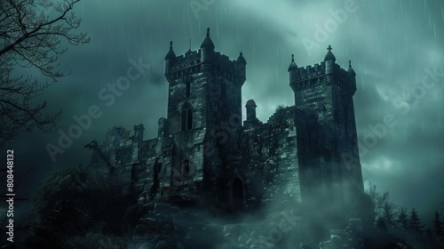 A castle with a dark and ominous atmosphere