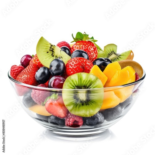 Assorted fresh fruit in glass bowl  isolated  Ai Generated