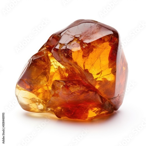 A polished amber nugget with a glossy finish and a rich honey color, set against a white background, Ai Generated