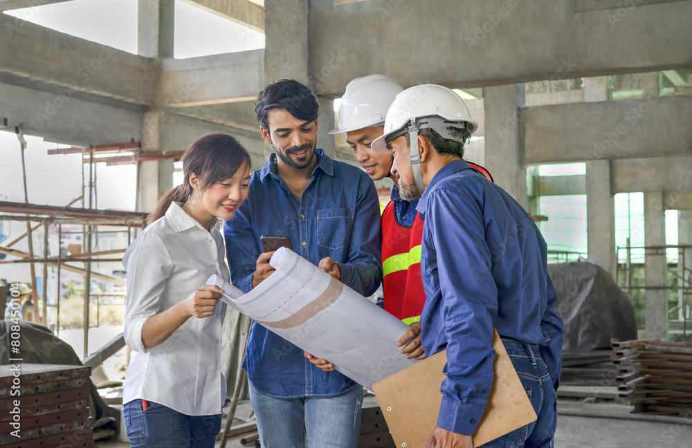 happy family visiting and talking to contractor at site,engineer or architect explain progress of a house building with construction paper to young couple,concept of business,real estate home project happy family visiting and talking to contractor at site,engineer or architect explain progress of a house building with construction paper to young couple,concept of business,real estate home project