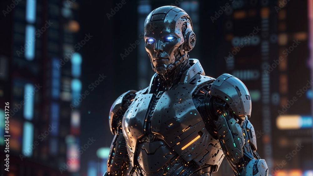 Cyborg male cyborg in a futuristic city. copy space Cyborg male cyborg in a futuristic city. copy space