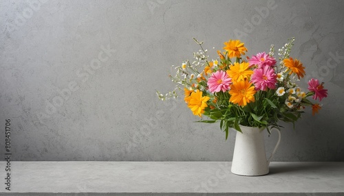Concrete Dreams: A Modern Table Setting with Seasonal Flowers on a Concrete Surface