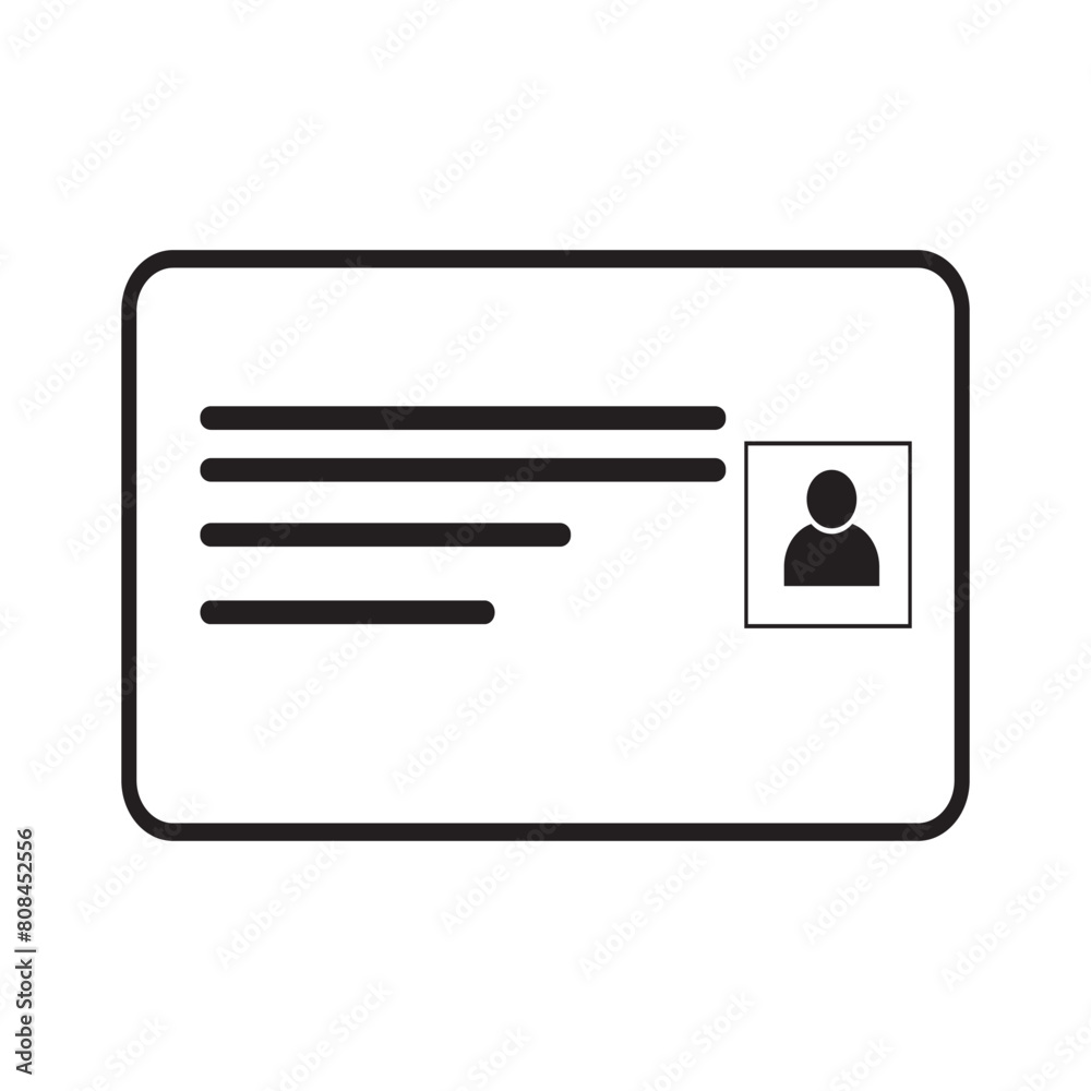 Identification card icon. ID card icon. Driver license, staff identification and Employee clerk card on white background. vector illustration Identification card icon. ID card icon. Driver license, staff identification and Employee clerk card on white background. vector illustration