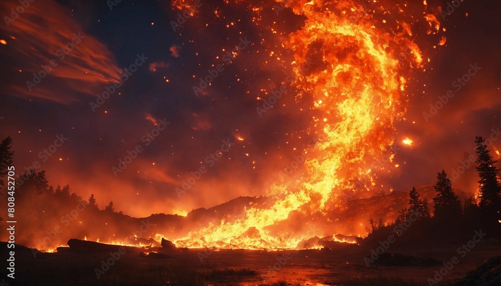 Fototapeta premium gigantic fire in the night