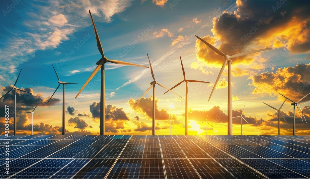 Photo of solar panels against the blue sky with clouds and sun rays, photovoltaic power station concept for sustainable energy data center or green tech industry background. Photo of solar panels against the blue sky with clouds and sun rays, photovoltaic power station concept for sustainable energy data center or green tech industry background.