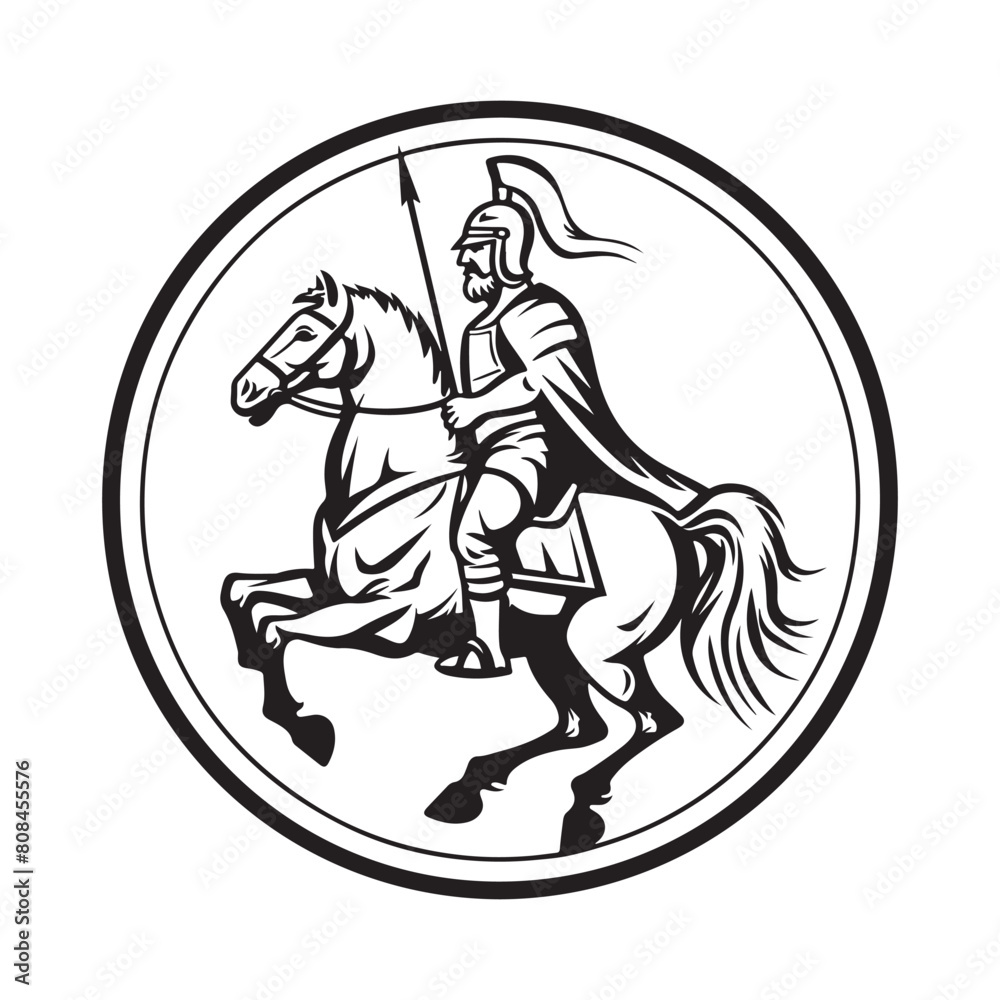 Ancient warrior on horseback logo design  vector