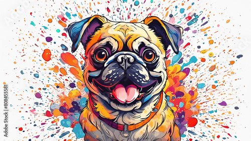 Wallpaper Mural pug with colorful rainbow  paint explosion wallpaper pattern Torontodigital.ca