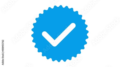 Blue Tick Verified Check Mark Animation: Credible Social Media Verification Sign Symbol Animation. 4k Motion Graphics with Alpha Channel. photo