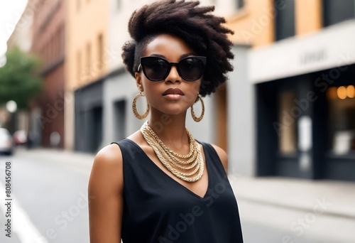 Fashionforward black woman posing in oversized sun (17)