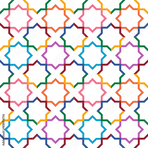 Abstract ethnic seamless pattern in tribal.Ikat textile texture in native American,Mexican,African, mediterranean style.Aztec geometric fabric folk art background.Colorful moroccan design for decorate