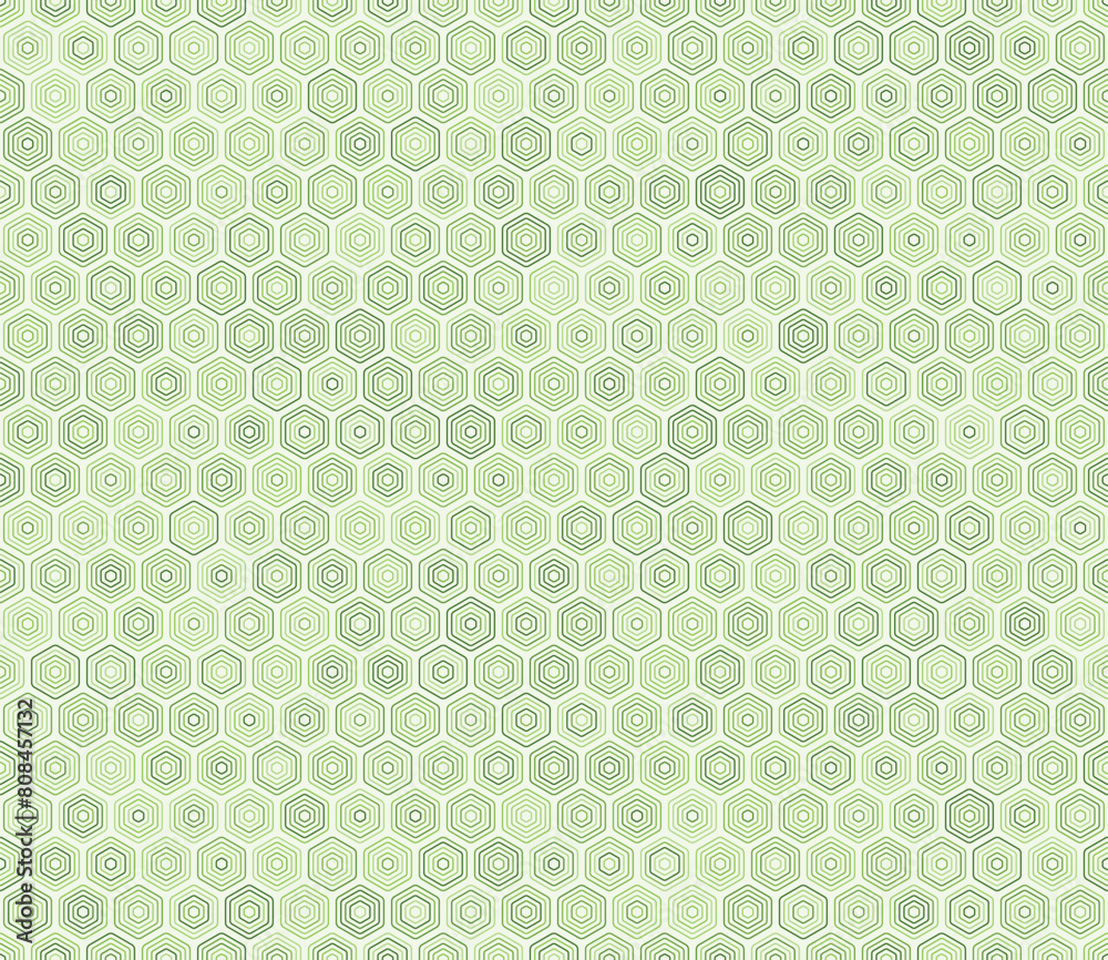 Abstract pattern of hexagon shapes. Rounded stacked hexagons mosaic cells. Green color tones. Hexagon geometric shapes. Tileable pattern. Seamless vector illustration.