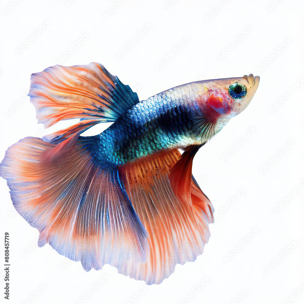 Fototapeta premium siamese fighting fish isolated on white, colorful betta fish, red and blue tank fish. made with generative AI technology 