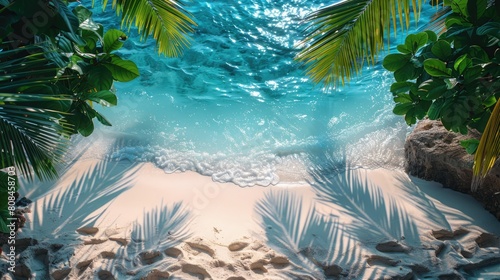 Blue water surface with tropical plants leaf shadow © Мария Шарапова