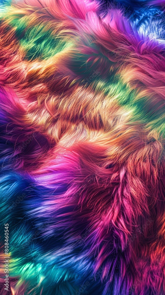 Fur texture with vibrant rainbow stripes, abstract background