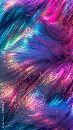 Rainbow fur texture with holographic tones, abstract background