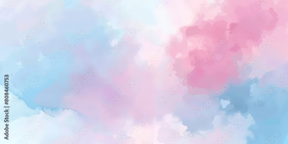abstract pastel watercolor background with soft clouds, sky blue and pink colors,banner, colorful watercolor