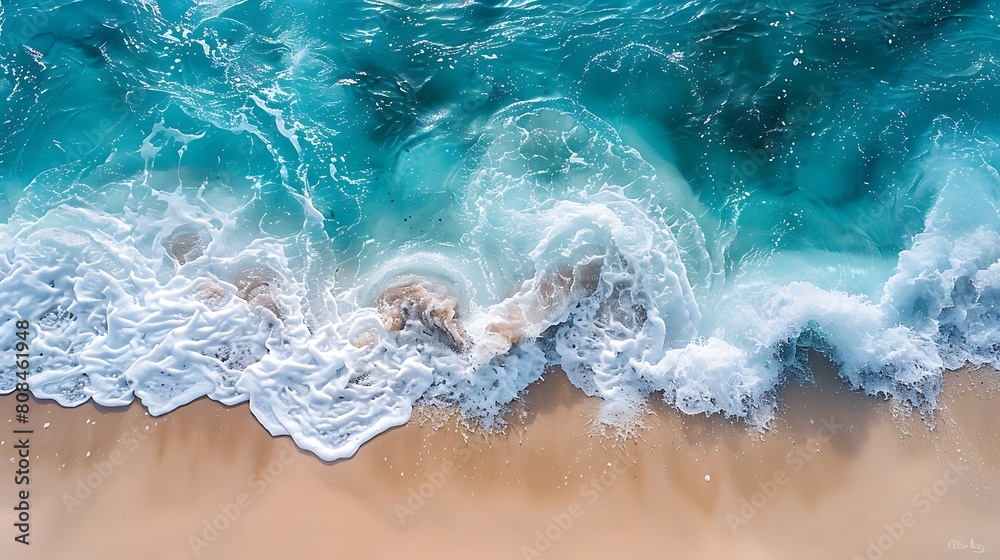 Close-up of gentle waves in a tropical setting, where the water shifts seamlessly from light to deep aqua, mimicking the natural gradient found in ocean depths.
