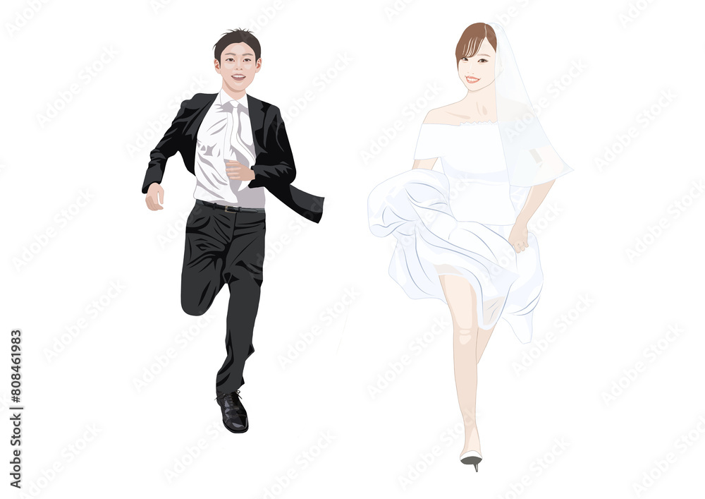 Obraz premium 走る花嫁花婿イラスト