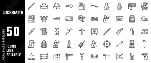 50 Locksmith Icons Set Line Editable Vector Illustration