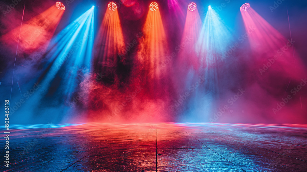 Fototapeta premium A stage with lights and smoke