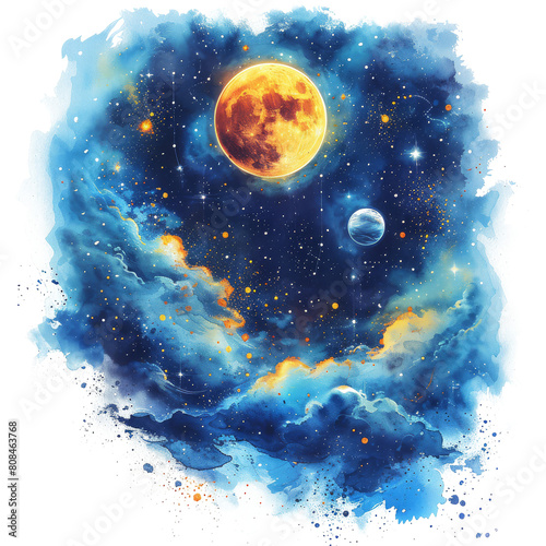 cosmic space background with watercolor texturec photo