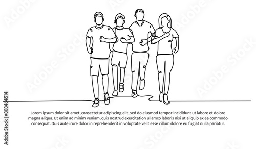 Continuous line design of jogging. Single line decorative elements drawn on a white background.