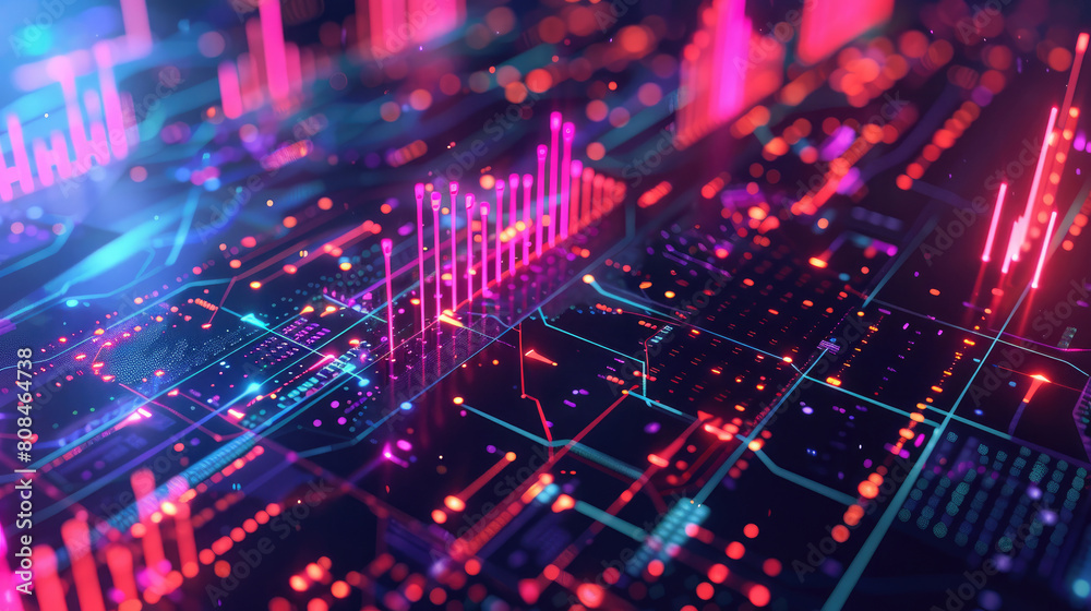 Fototapeta premium Neon Financial Market Analysis Bacjground