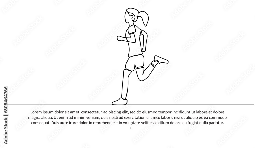 Continuous line design of a woman is jogging. Single line decorative elements drawn on a white background. Continuous line design of a woman is jogging. Single line decorative elements drawn on a white background.