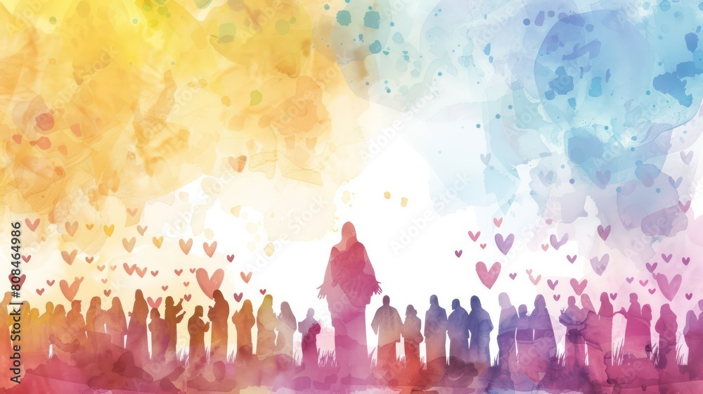 Φωτογραφία Illustration of Silhouette of Jesus and His Followers Filled with Loves