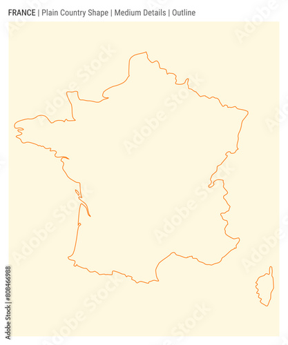 France plain country map. Medium Details. Outline style. Shape of France. Vector illustration.
