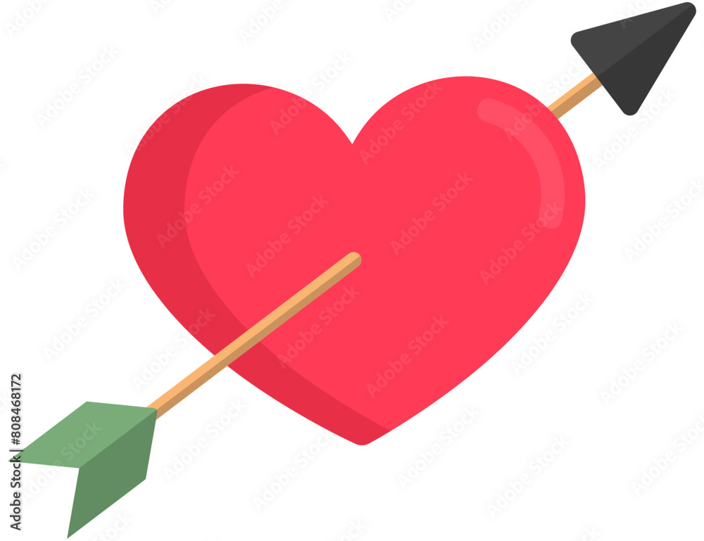 Amour symbol with arrow and heart flat illustration isolated on white background.