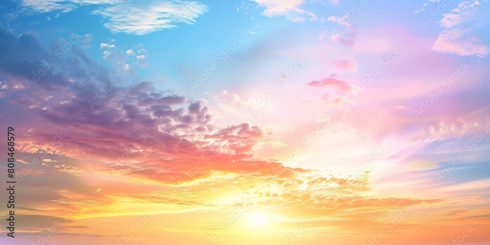 sunset sky with clouds, beautiful sunset with twilight color sky and clouds, banner