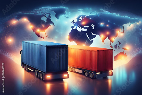 AI technology. Global Logistics international delivery concept, World map logistic and supply chain network distribution container Ship running for export import to customs cean concept technology photo