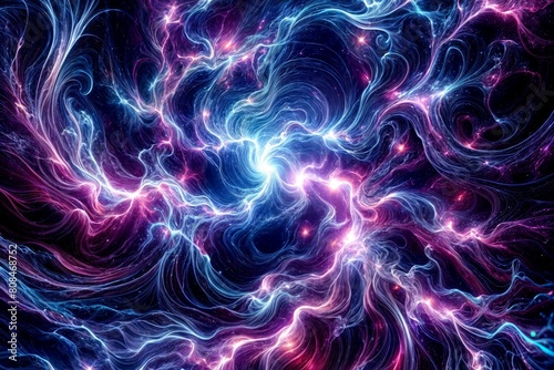 Swirling energy, with lightning on a dark background