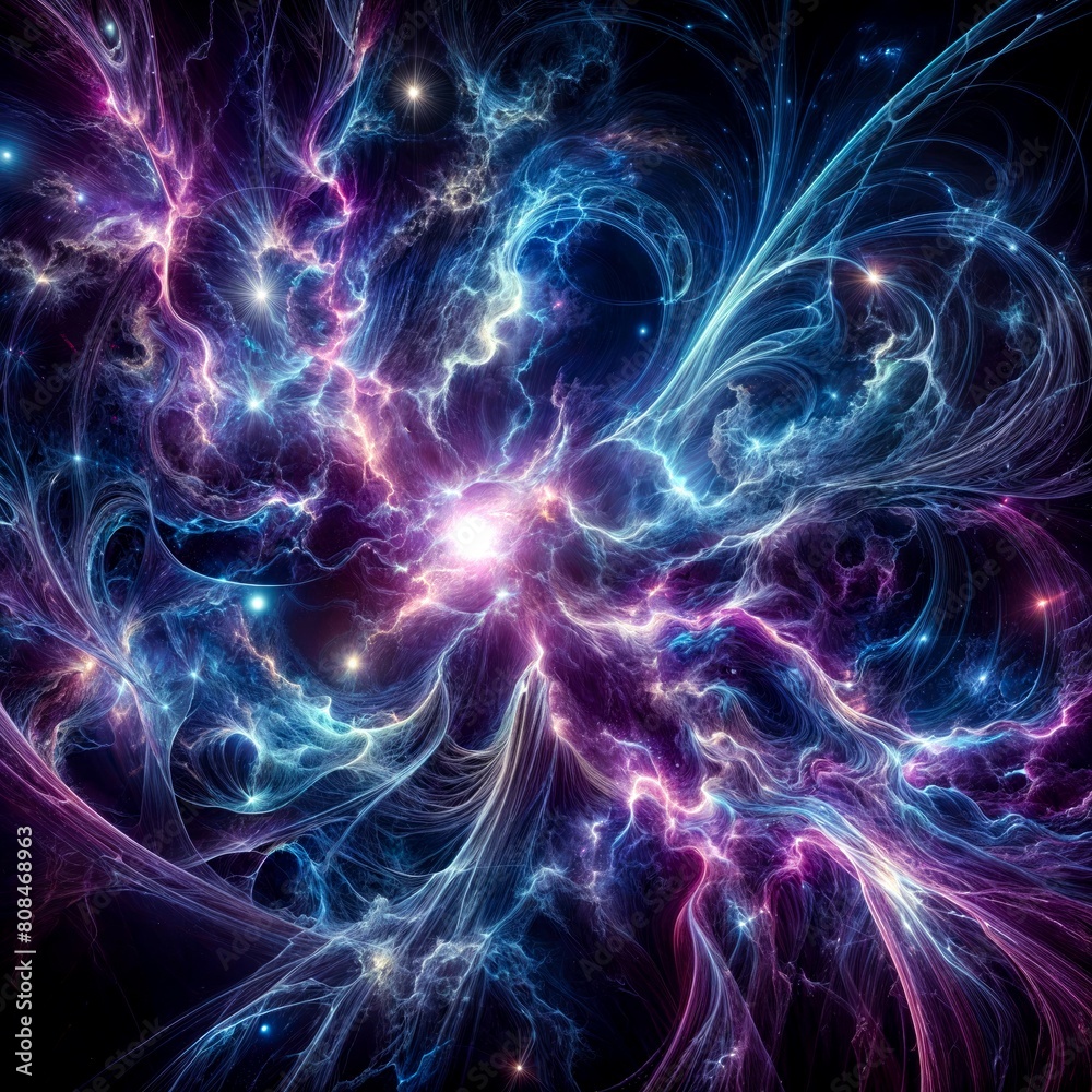 Swirling energy, with lightning on a dark background