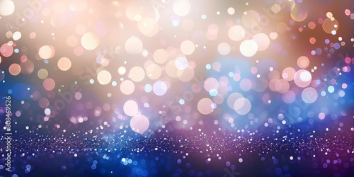 Abstract blurred background with gold blue bokeh lights and glitter, Dark blue and gold particle Christmas Golden light shine particles bokeh , banner