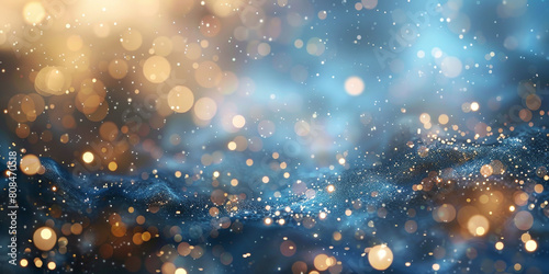 Abstract blurred background with gold blue bokeh lights and glitter  Dark blue and gold particle Christmas Golden light shine particles bokeh   banner