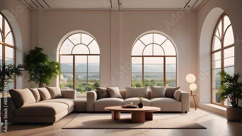 Japandi minimalist interior design of modern living room  home with arch window.png  Japandi minimalist interior design of modern living room  home with arch window