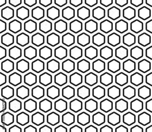 Honeycomb mosaic hexagons background. Bold rounded hexagon cells with padding. Hexagonal shapes. Seamless tileable vector illustration.