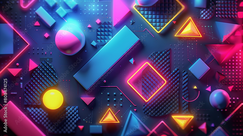 Retro-inspired background of various shapes, colors, and glow intensities. Retro-inspired background of various shapes, colors, and glow intensities.