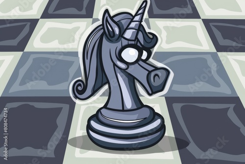 Cartoon cute doodles of a mischievous knight chess piece, tiptoeing stealthily across the board, with a sly grin and a twinkle in its eye, Generative AI photo