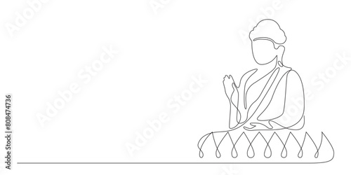 Buddha sitting on lotus flower one continuous line art. editable outline stroke.