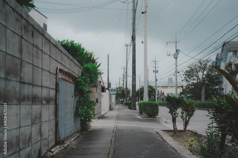 a View of the Road Side for Pedestrian in the City of Ishigaki, Japan a View of the Road Side for Pedestrian in the City of Ishigaki, Japan