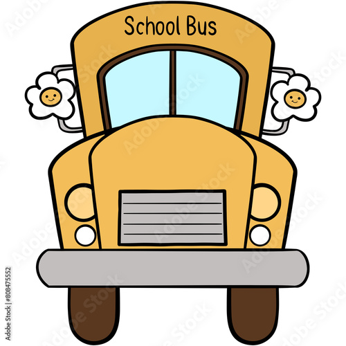 Groovy school bus clipart, a back to school element cartoon in trendy retro Y2K style illustration.