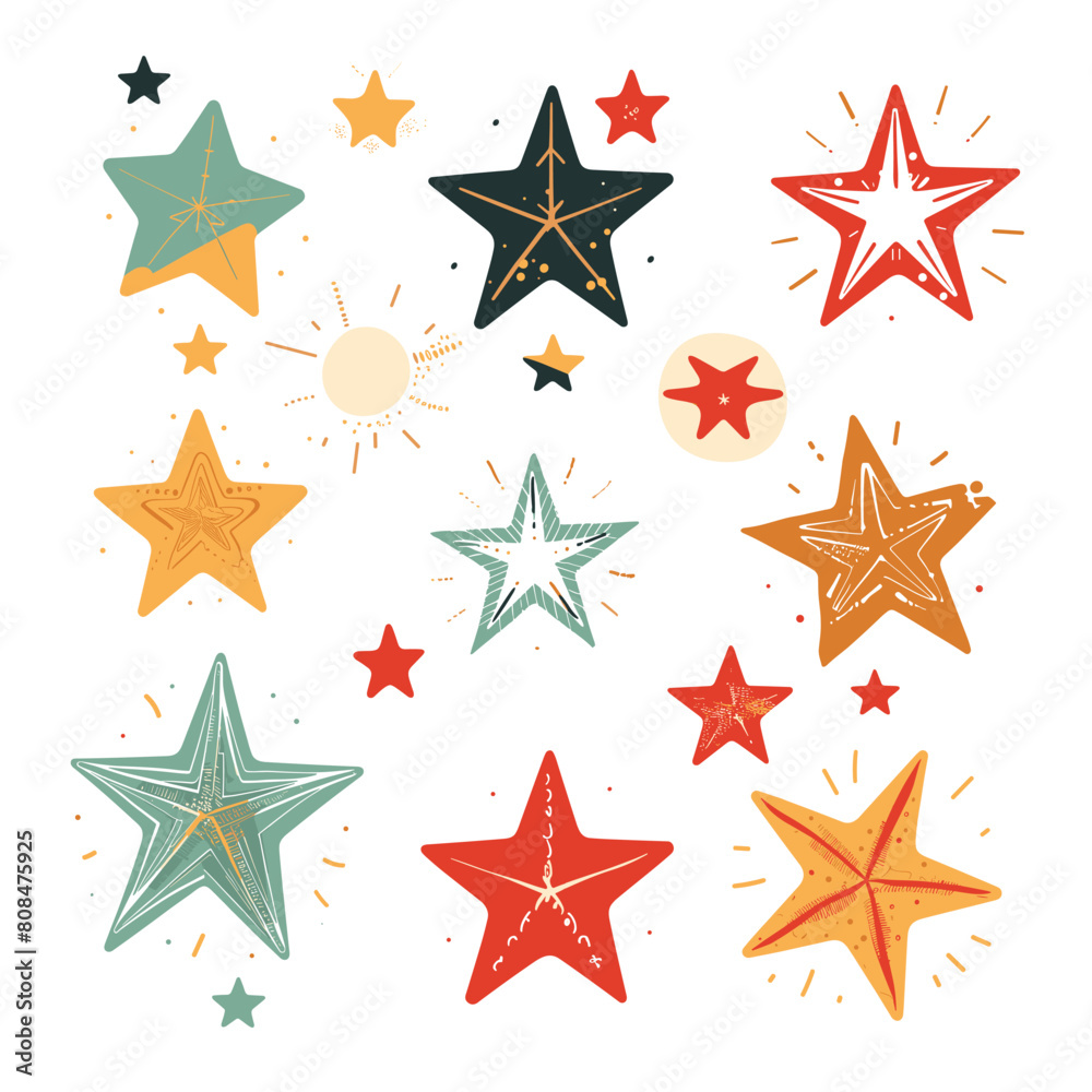 Collection colorful star illustrations displaying various patterns designs. Handdrawn style stars radiate charm, ideal decorative projects. Stars feature diverse colors, shapes, sparkles, evoking Collection colorful star illustrations displaying various patterns designs. Handdrawn style stars radiate charm, ideal decorative projects. Stars feature diverse colors, shapes, sparkles, evoking